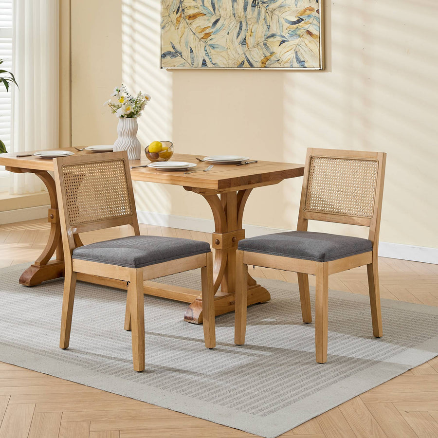 Gray Fabric Dining Chairs with Wood Legs (Set of 2)