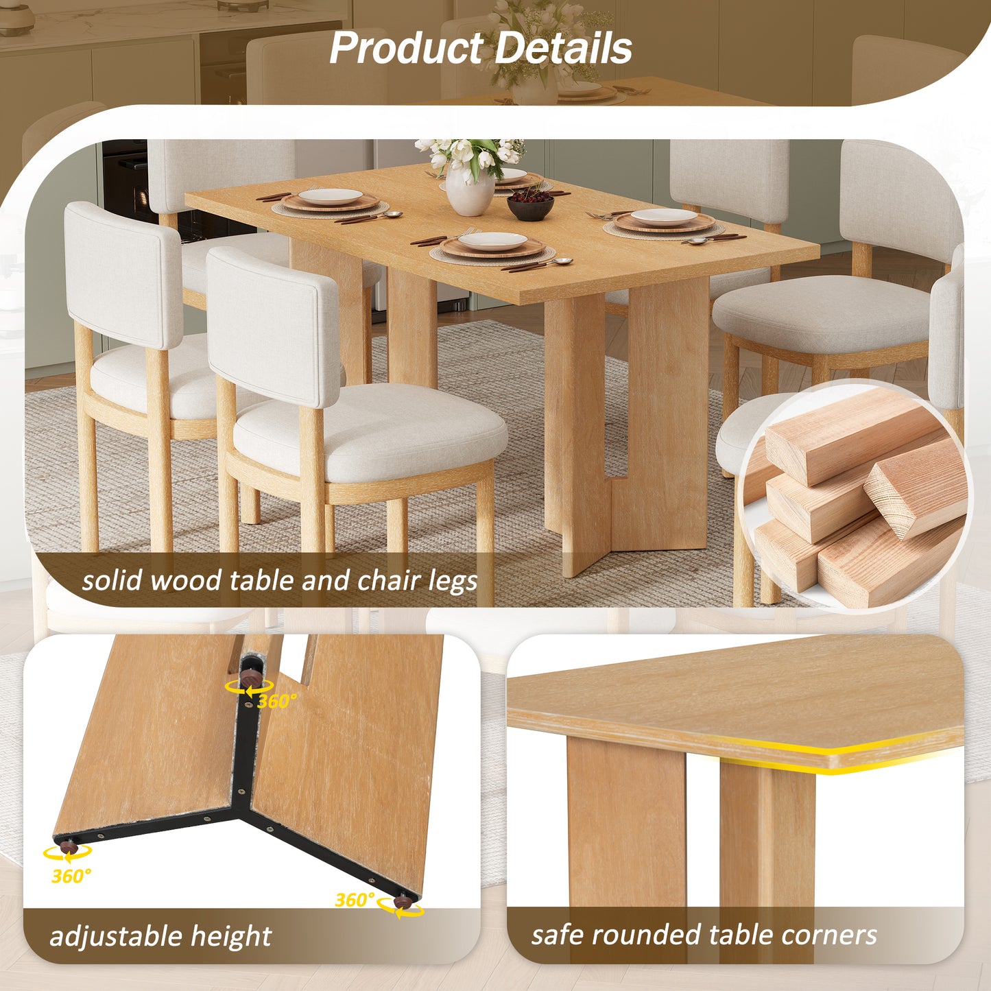 TREXM Farmhouse Wood Dining Table - Natural - detail view 4