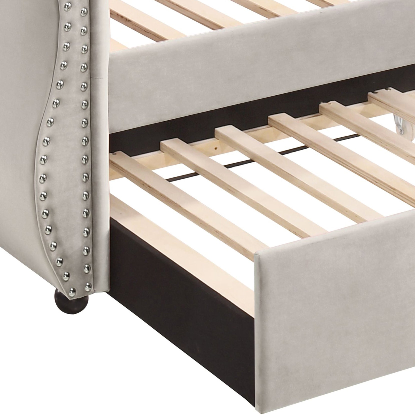 Sharron Beige Velvet Twin Size Glam Daybed with Trundle