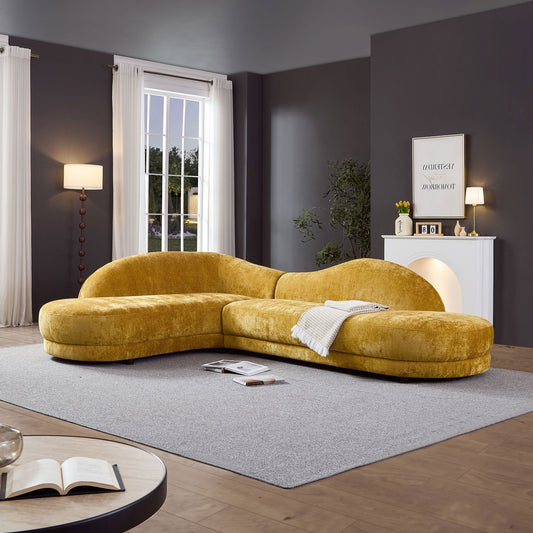 114" Mid-Century Upholstered Comfy Sectional with Left-Facing Chaise - Yellow - detail view 2