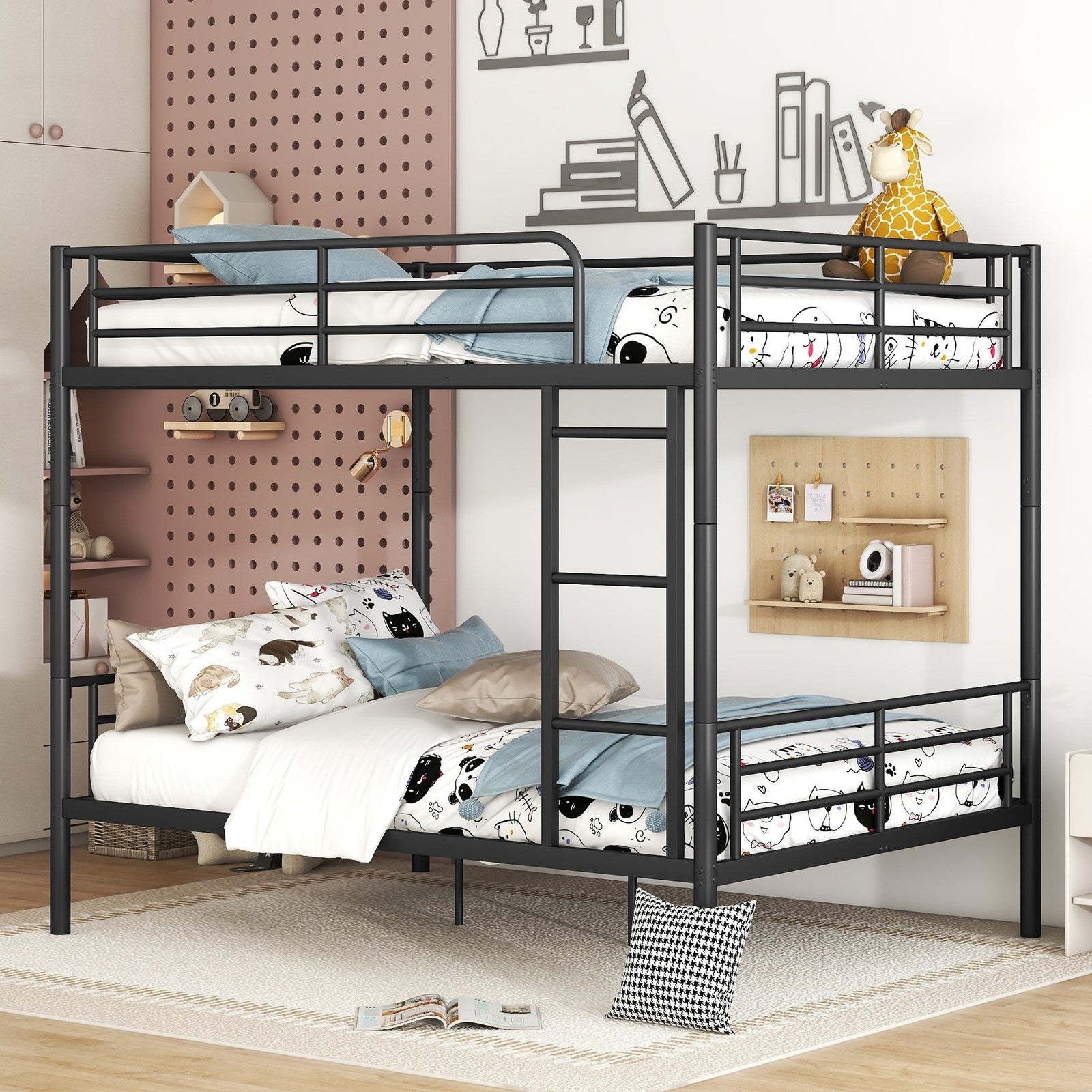 Teddy Full Over Full Metal Bunk Bed, Black