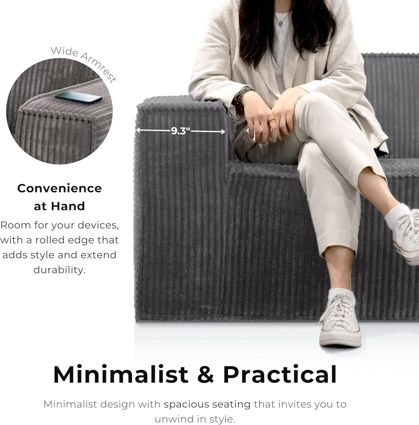 Kimara Modern Chenille Compressed Foam Sofa & Loveseat Set – Black or Gray