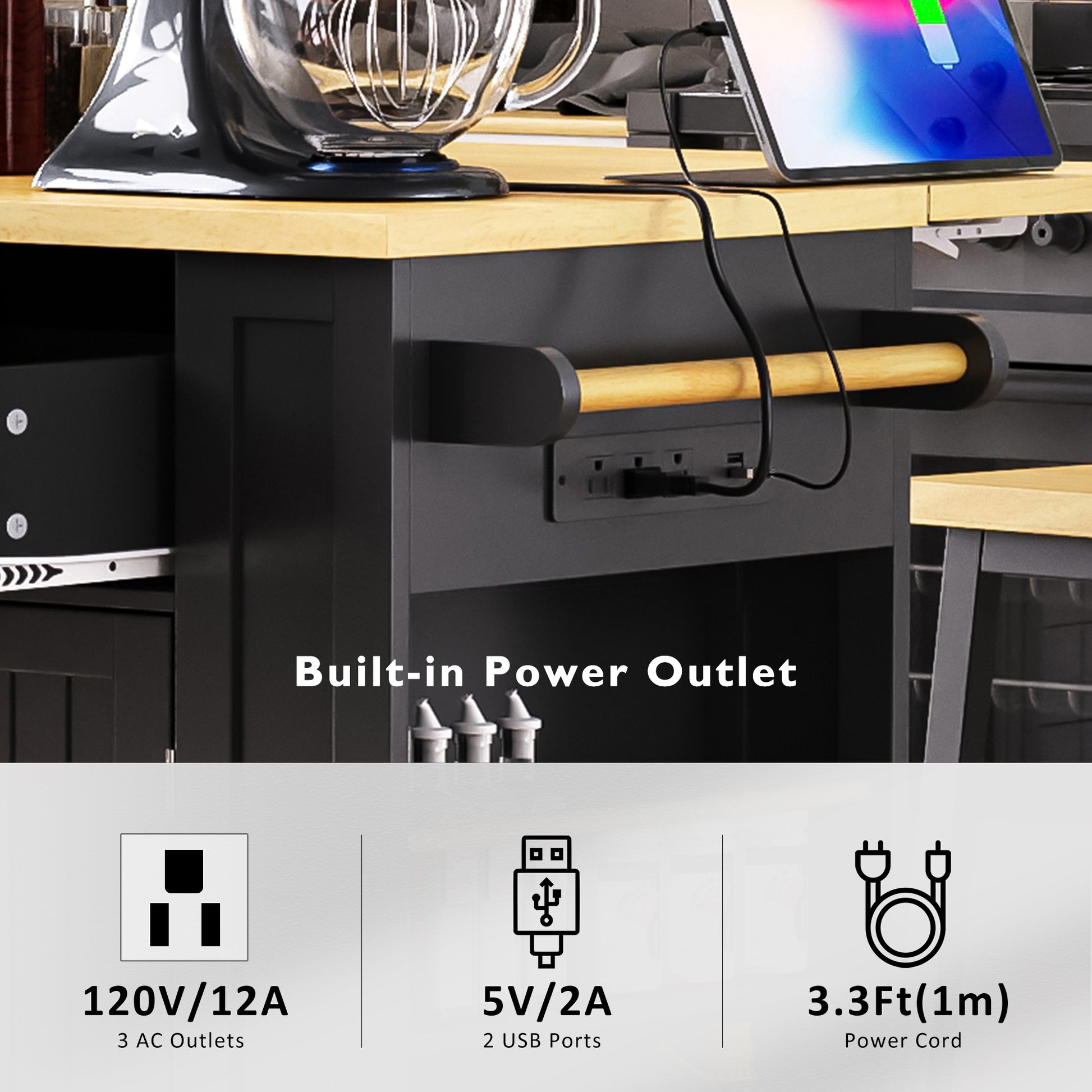 48" Kitchen Island with Drop Leaf - Black - detail view 7