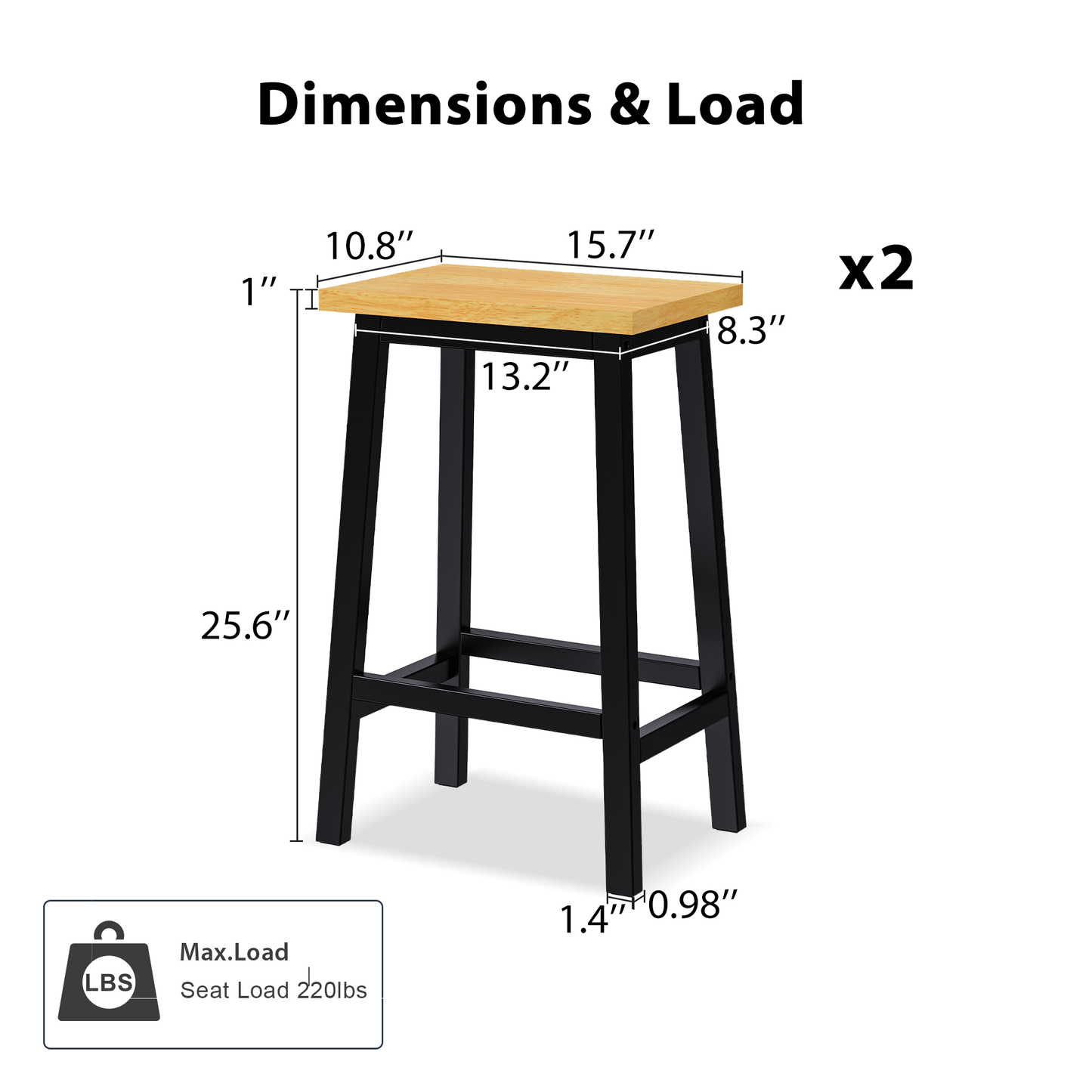 K&k Solid Wood Bar Stools (not Cheap Iron) - Black - detail view 3