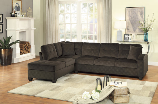 2-Piece Reversible Sectional with Chaise Tufted Detail Chocolate Microfiber Upholstered Modern Living Room Furniture - primary color shot