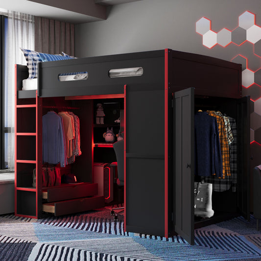 Full Size Wood Loft Bed with Desk - Red - detail view 2