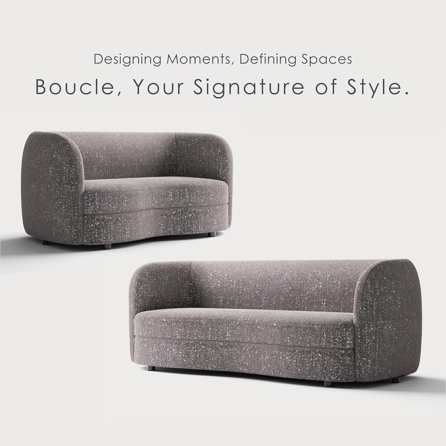 Versoix Contemporary Living Room Set in Charcoal Gray Boucle