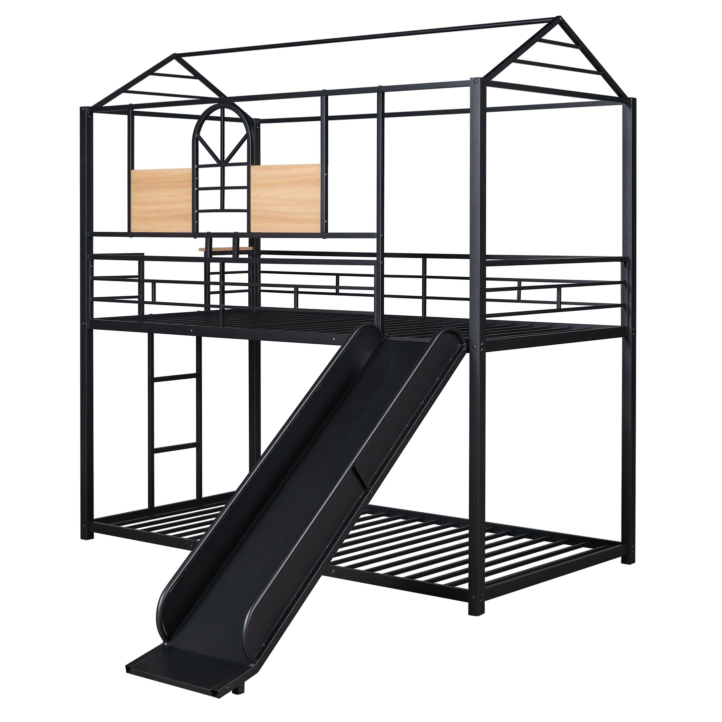 Lester Twin over Twin Metal Bunk Bed with Slide, Black