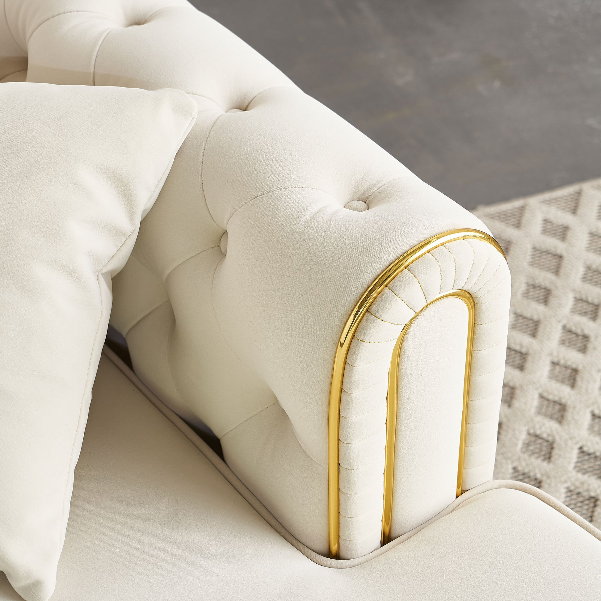 67" W Velvet Chaise Lounge - Beige - detail view 8