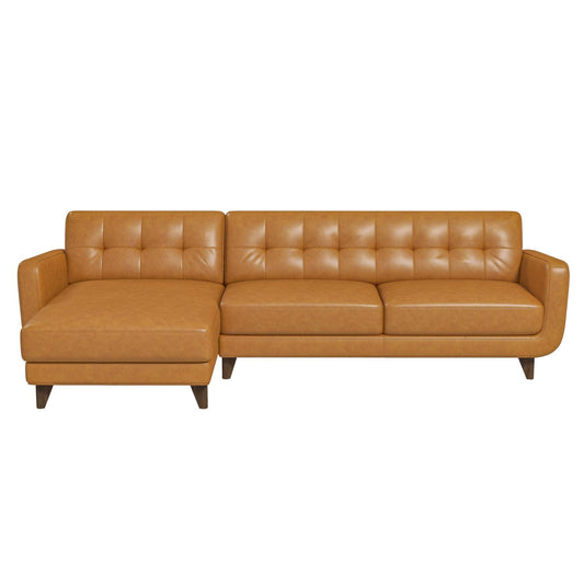 Allison Mid-Century Modern Tan Leather Sectional Sofa with Solid Wood Frame - primary color shot