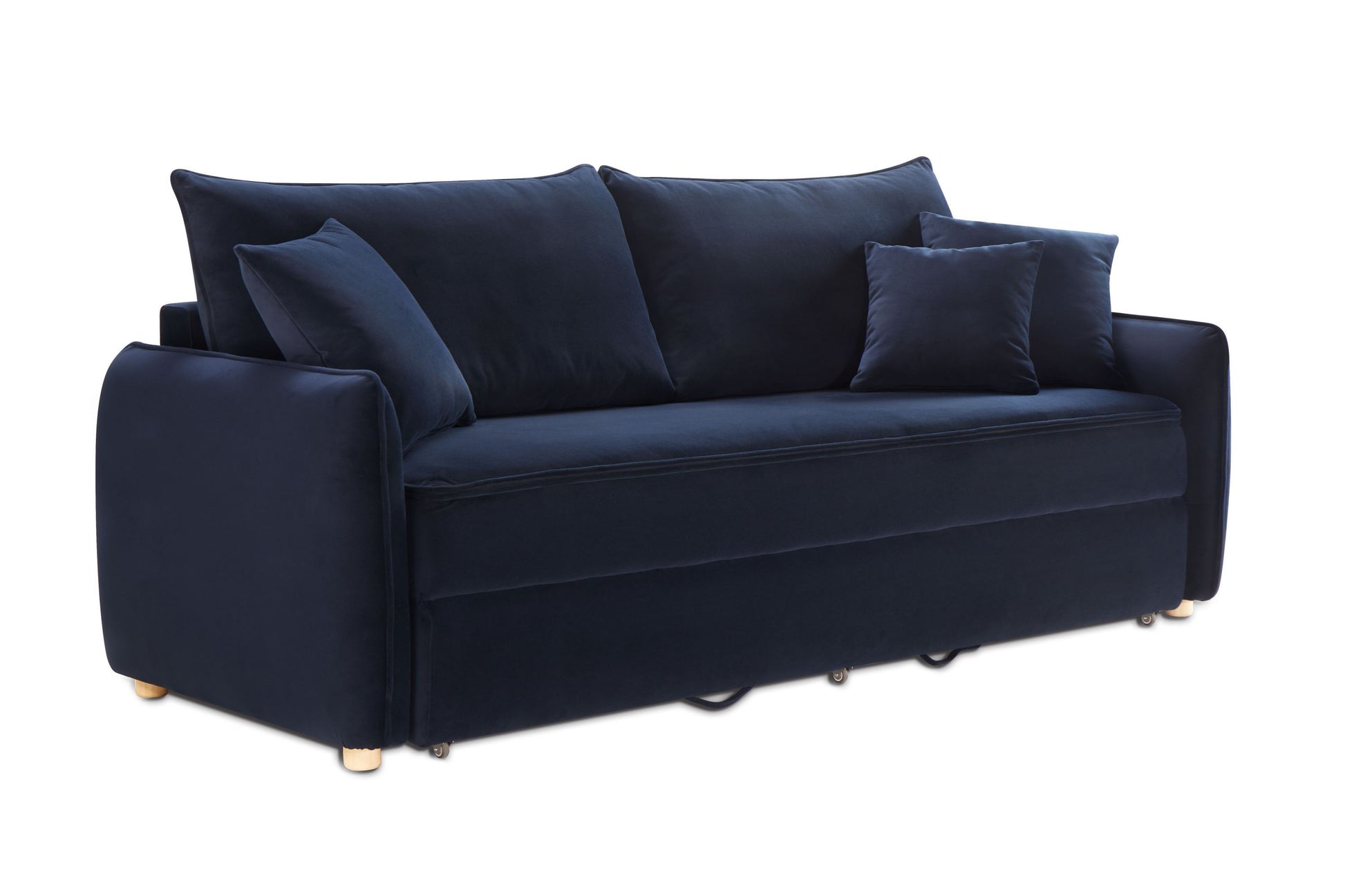 Irina Blue Velvet Sleeper Sofa w/ 3 Toss Pillows
