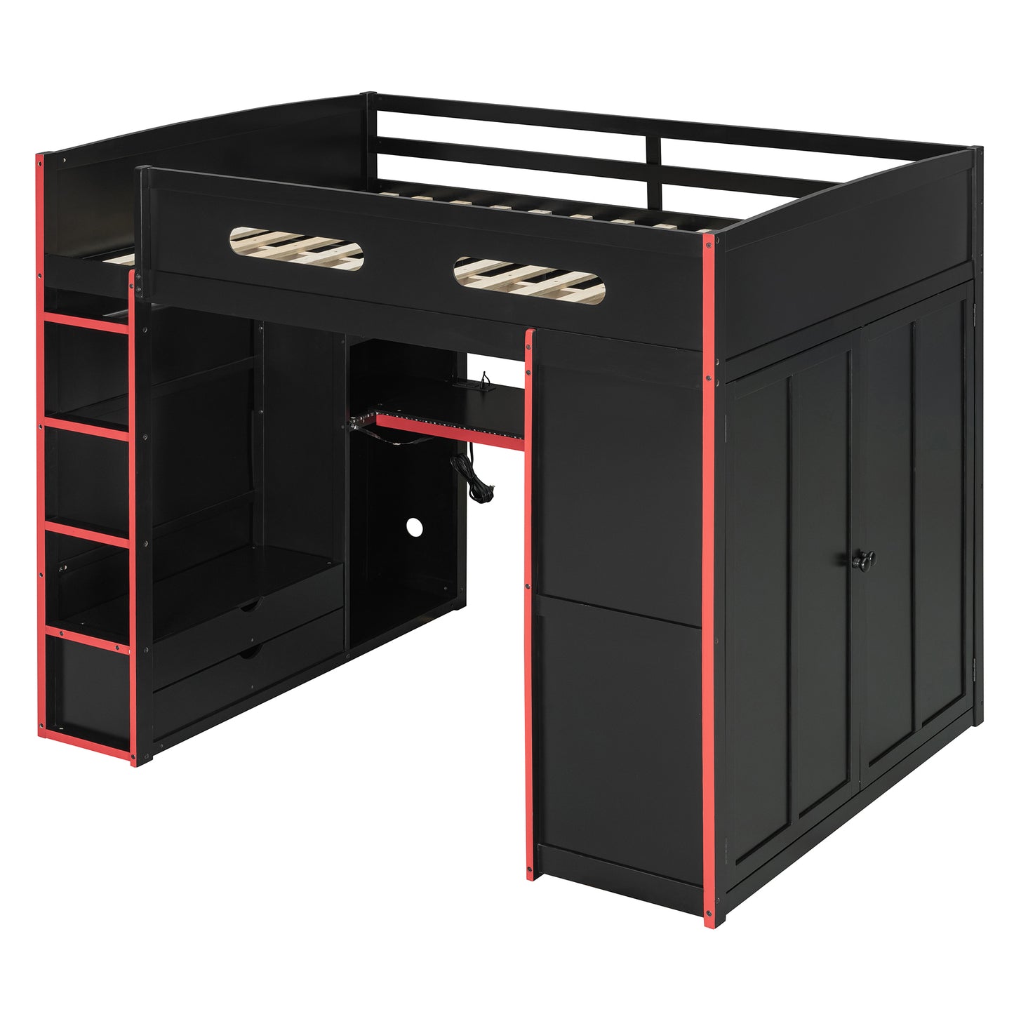 Full Size Wood Loft Bed with Desk - Red - detail view 4