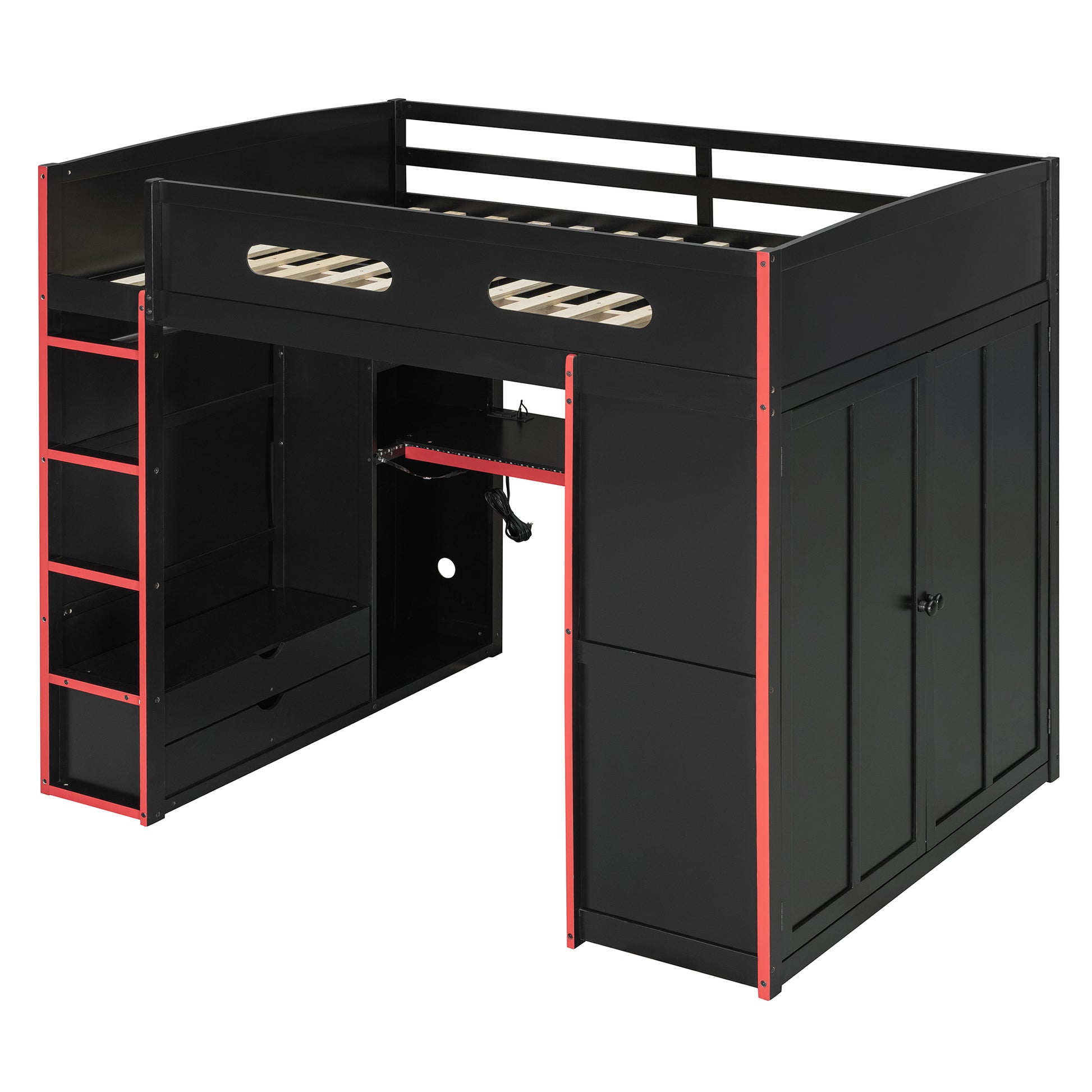 Full Size Wood Loft Bed with Desk - Red - detail view 4
