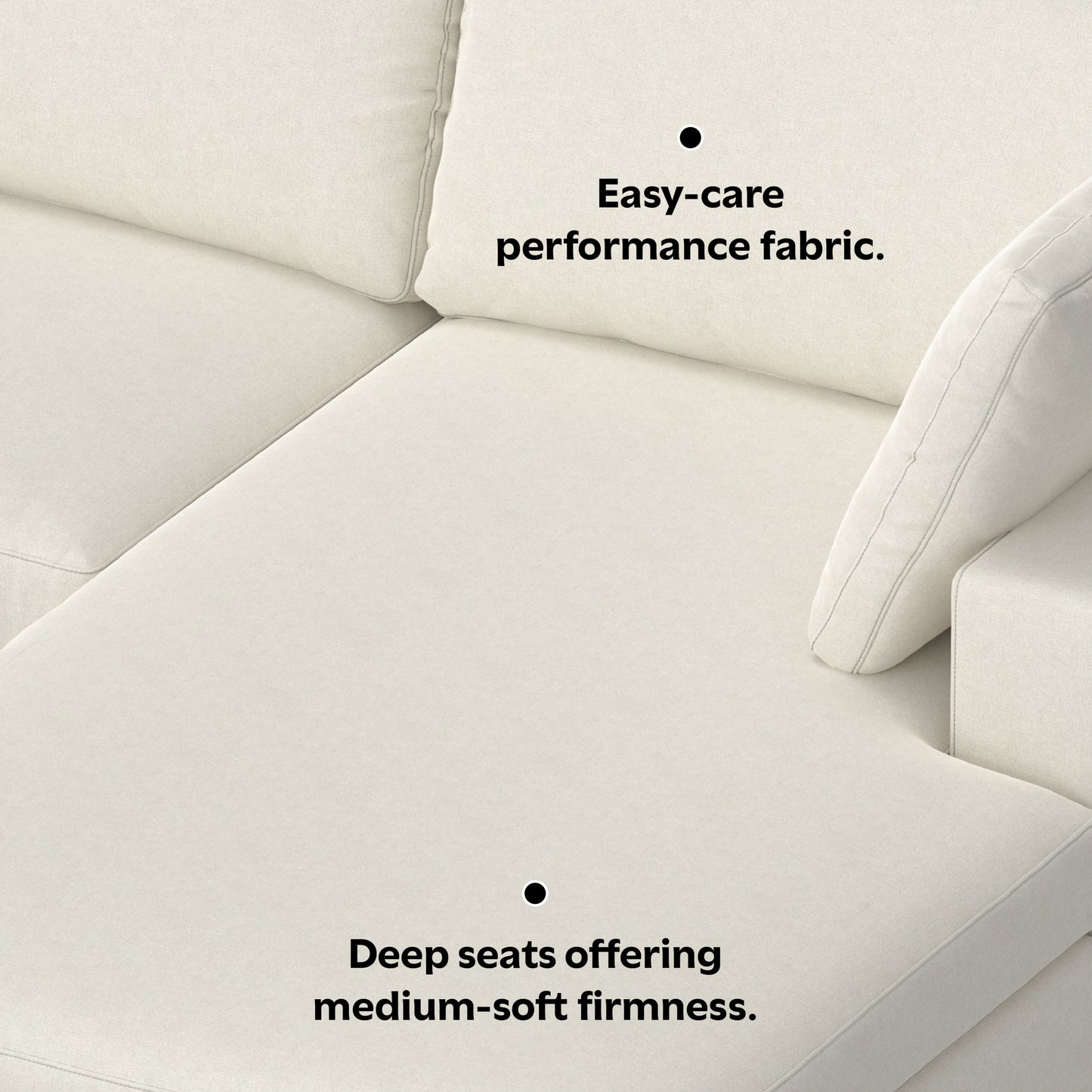 Charlie Deep Seater Right Sectional Sofa in Cream Performance Fabric with High-Density Foam Cushions and Solid Wood Frame - primary image