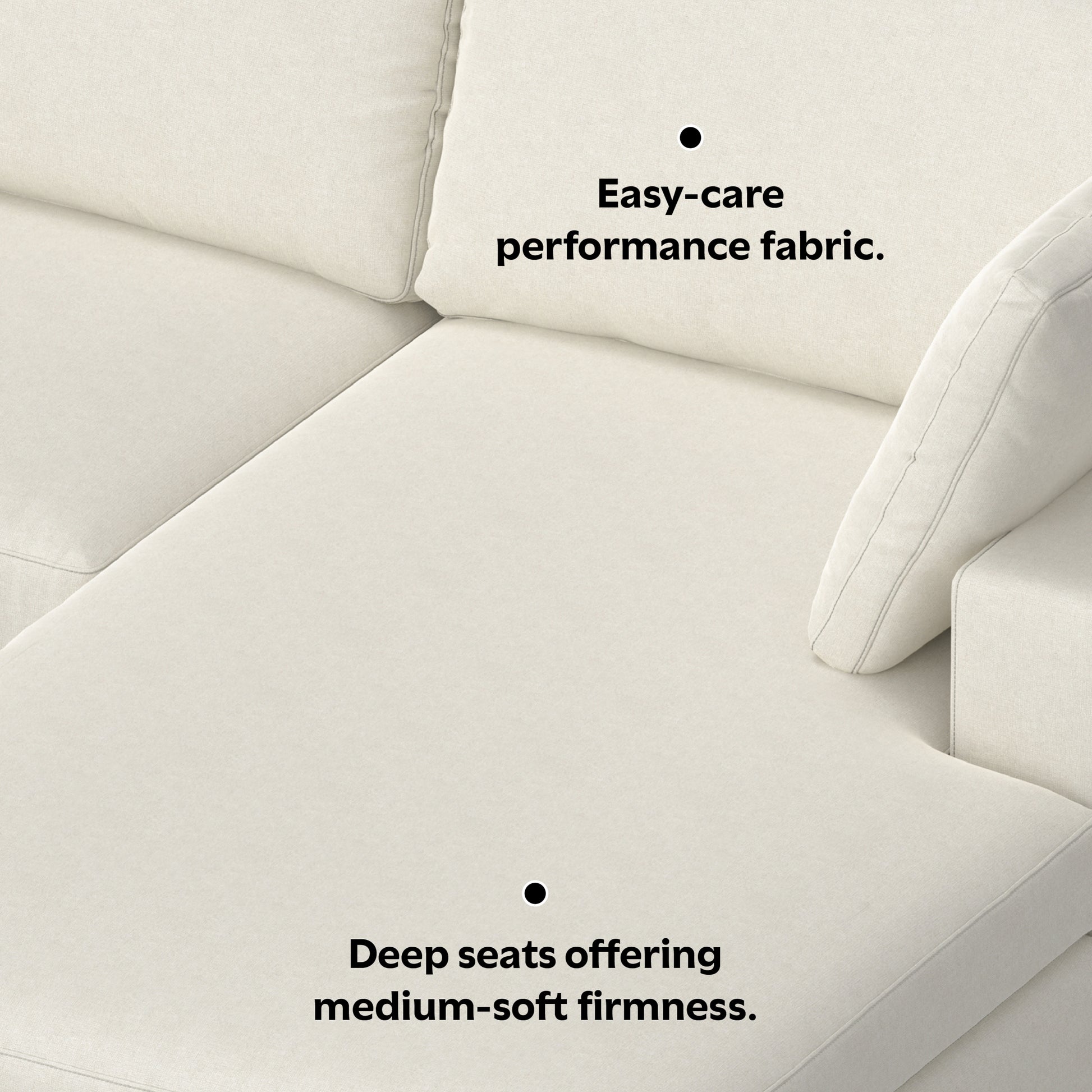 Charlie Deep Seater Right Sectional Sofa in Cream Performance Fabric with High-Density Foam Cushions and Solid Wood Frame - primary image