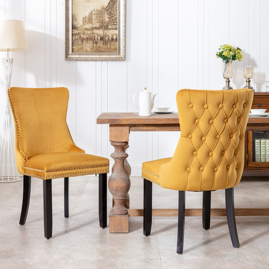 Gold Velvet Nailhead Trim Dining Chairs with Gold Legs (Set of 2)