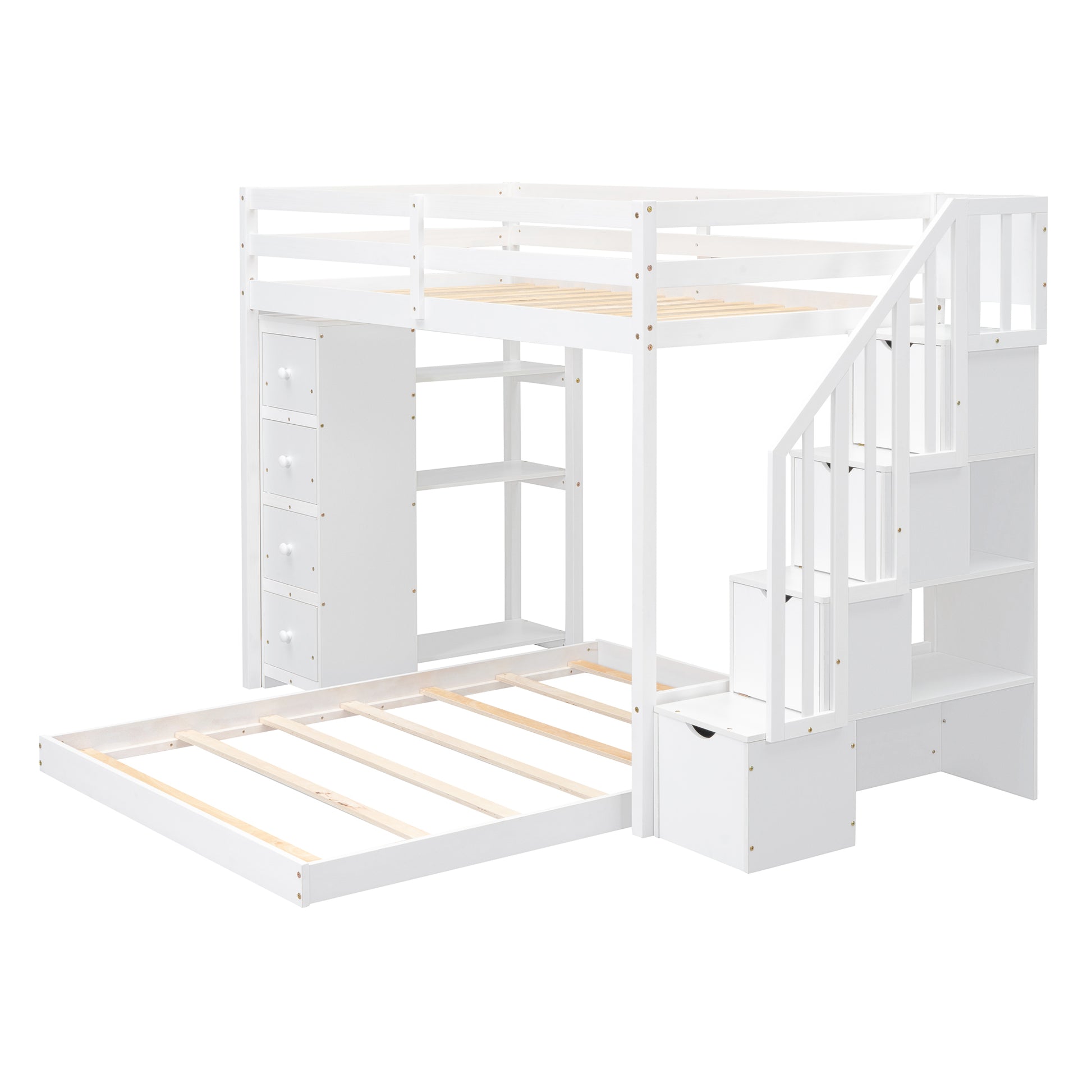 Twin over Full Bunk Bed with 3-Layer Shelves - White - detail view 3