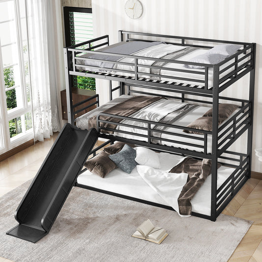 Full over Full over Full Bunk Bed with Slide - Black - detail view 2