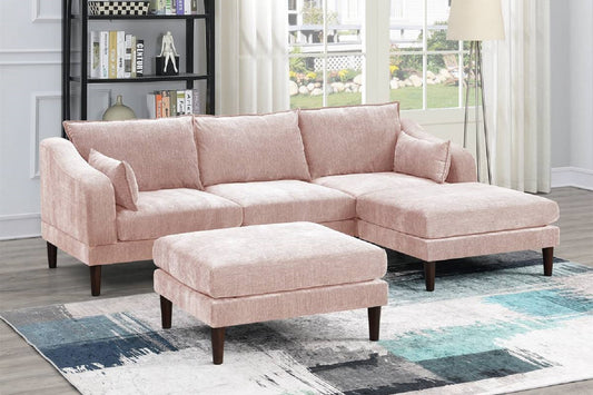 Contemporary 5pcs Modular Sectional Set One Arm Chairs Armless Chair Ottomans L-Shaped Sectional Blush Pink Morgan Fabric - detail view 2