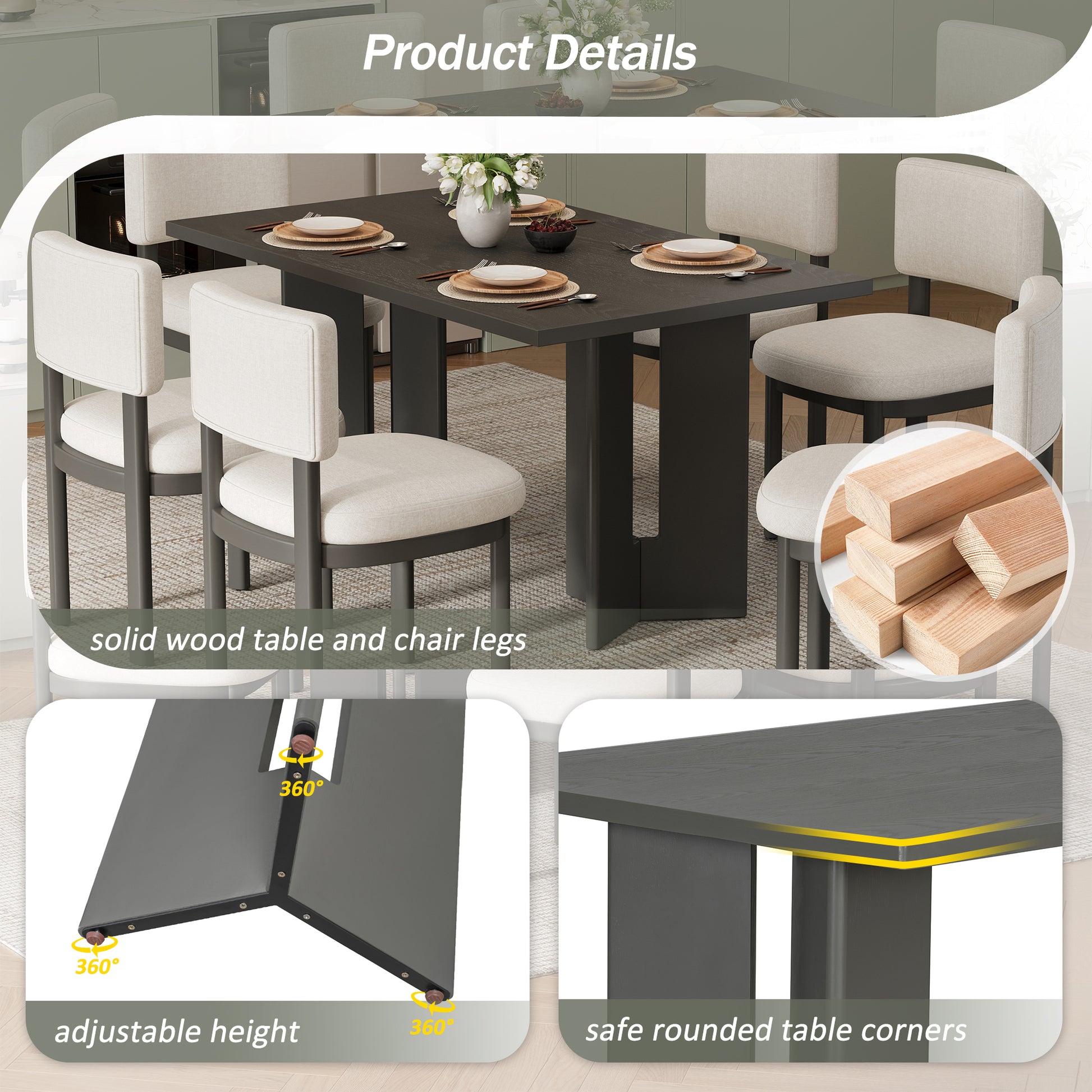 TREXM Farmhouse Wood Dining Table - Gray - detail view 4