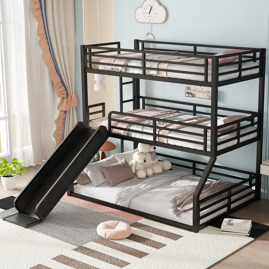 Twin over Twin over Full Bunk Bed with Slide - Black - detail view 2