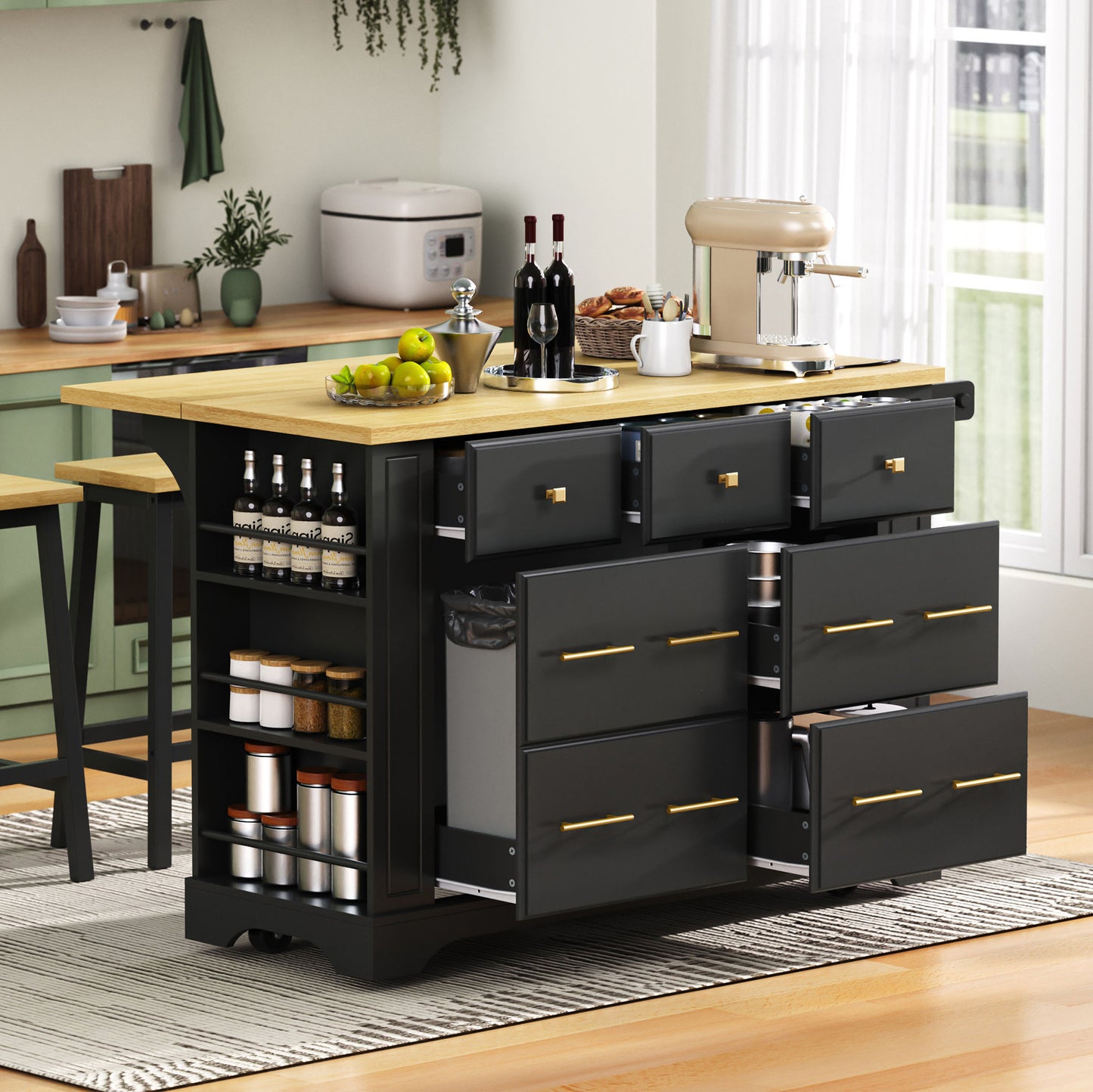 K&k Kitchen Island with 6 Drawers - Black - detail view 3