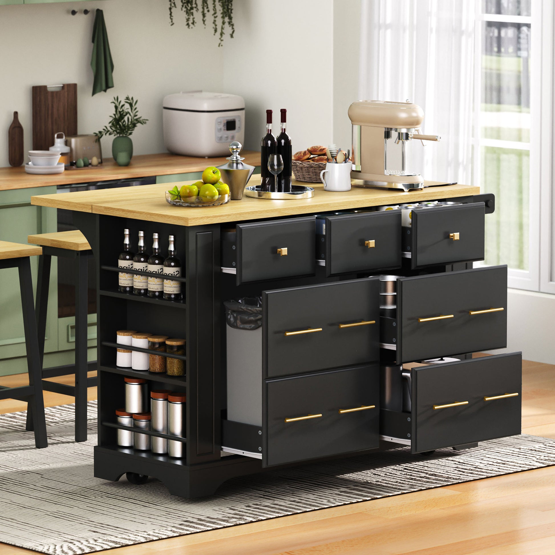 K&k Kitchen Island with 6 Drawers - Black - detail view 3