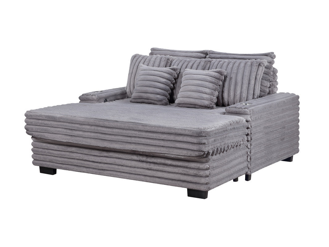 Melodia 67'w Gray Corduroy Oversized Sofa Chaise Lounge Chair with Cupholders & USB Charging Port - detail view 2