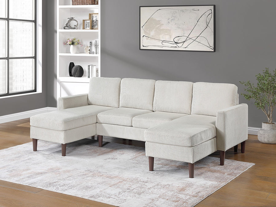 3pc Sectional Set RAF/LAF Chaise Armless Loveseat Beige Color Corduroy Couch Relax Modern Comfort Living Room - primary color shot
