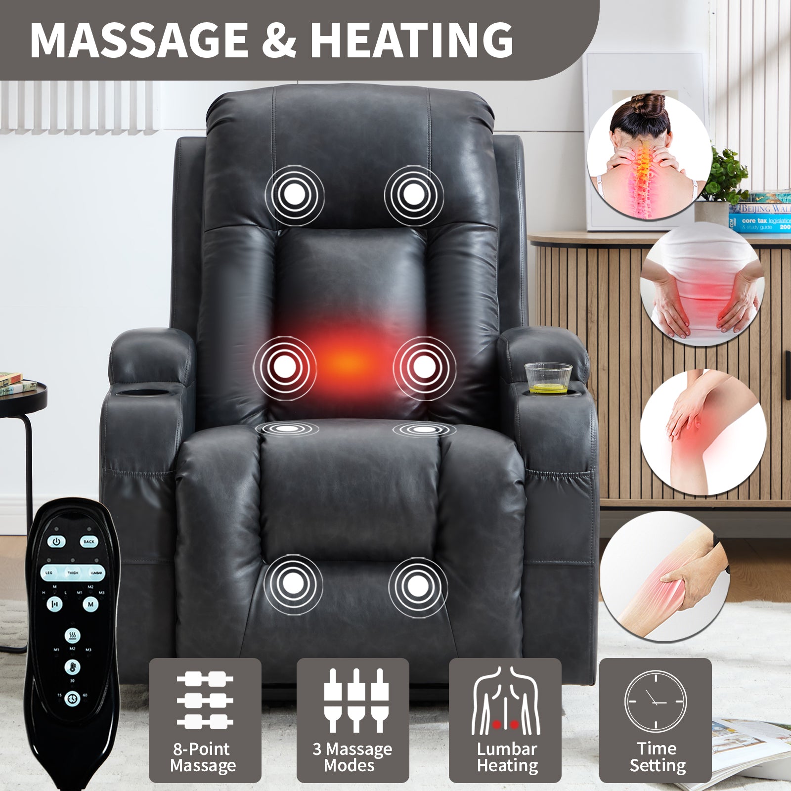 Dark Grey PU Linfinite Position Up to 350 LBS Power Lift Recliner Chair for Elderly - Gray - detail view 7