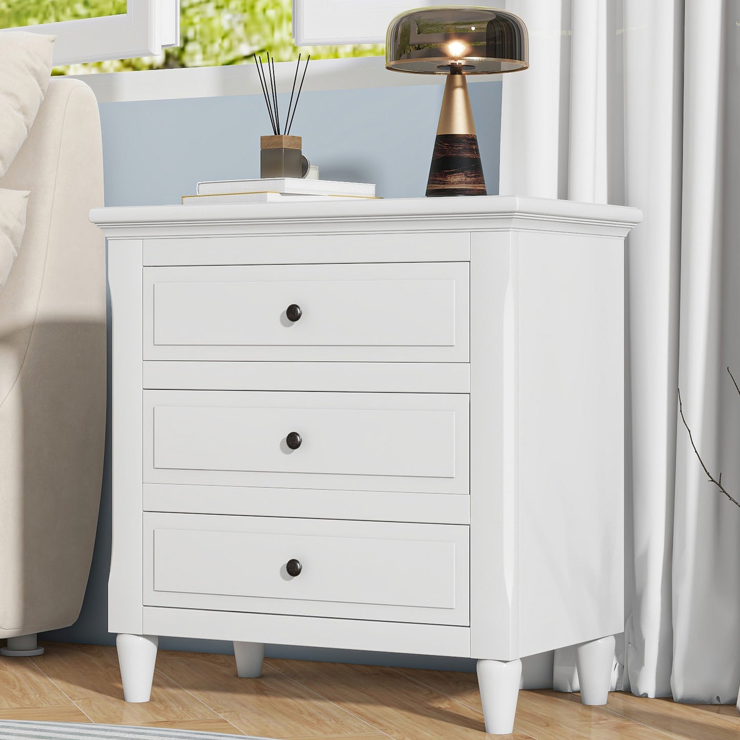 White Glider Nesting Tables with Wood Legs - detail view 2