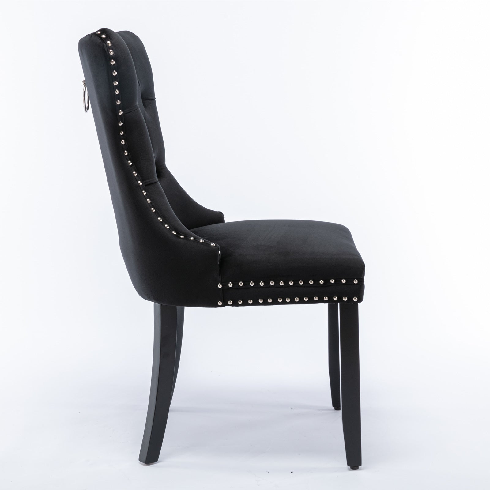 Niki Modern Velvet Side Chair with Nailhead Trim & Black Leg Set of 2 Black