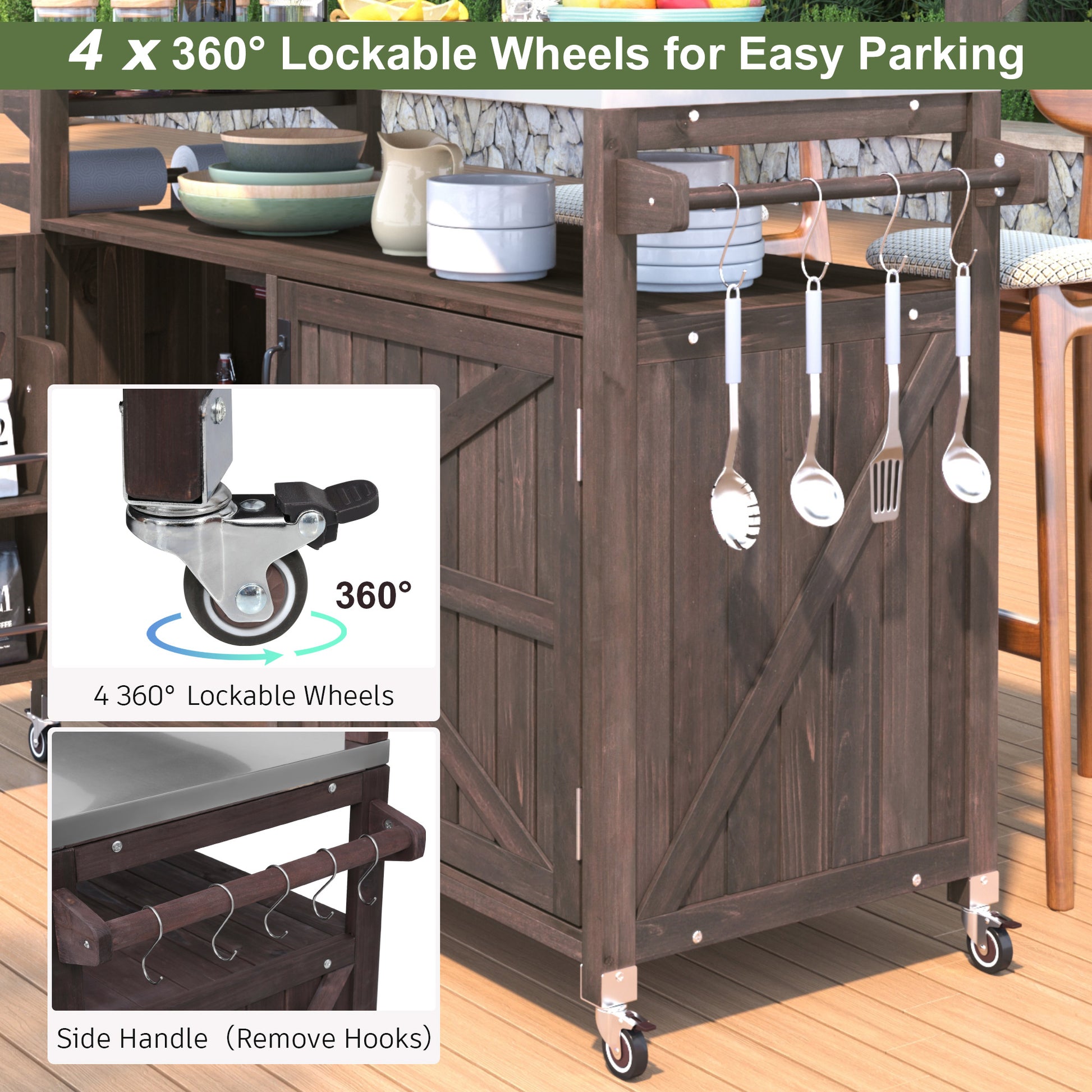 K&k 53.3' Outdoor Kitchen Island with Raised Shelf - Brown - detail view 7