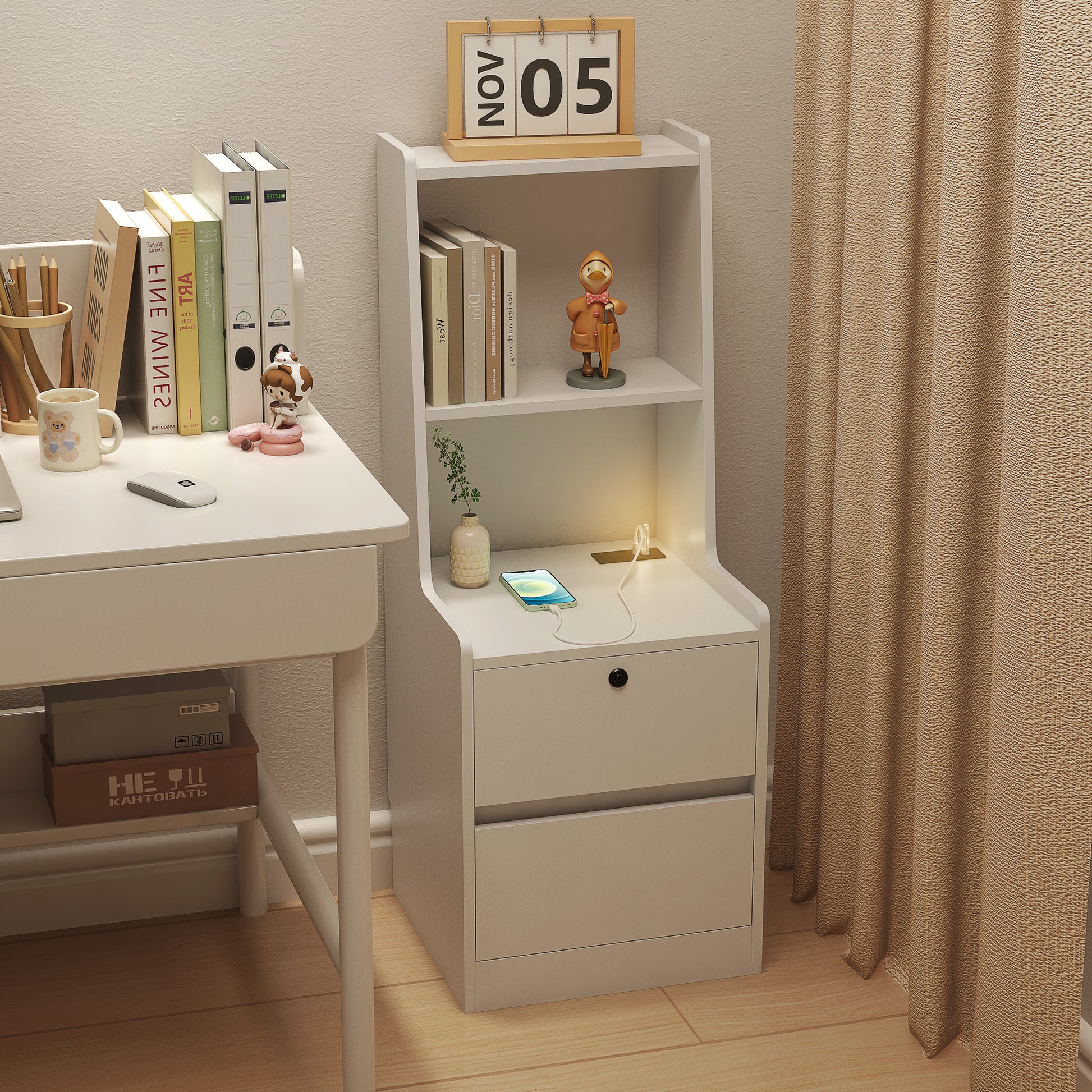 Nightstand with Charging Station - White - detail view 6