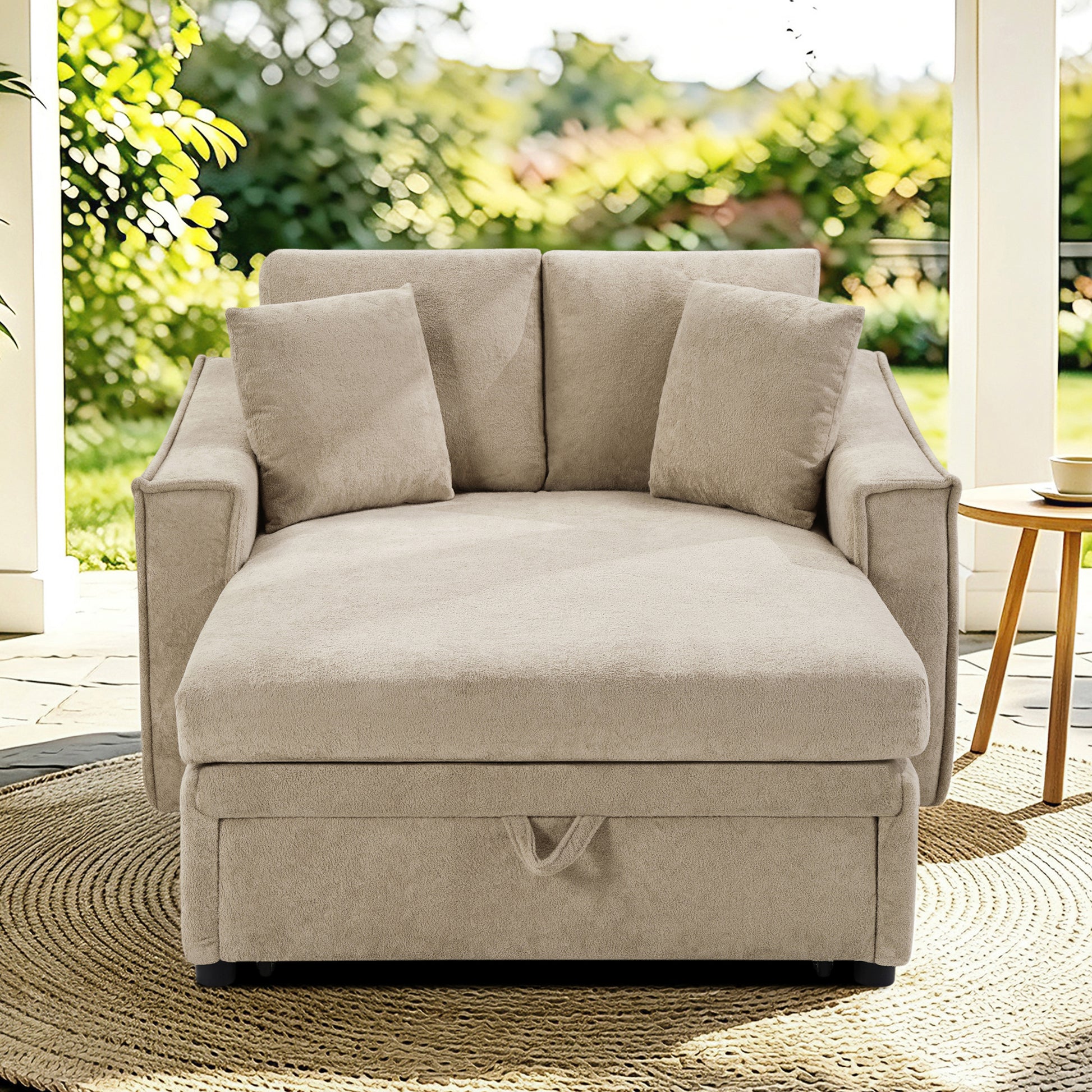 Modern Brown Chaise Sofa with Hidden Storage & Snowflake Velvet Upholstery - detail view 5
