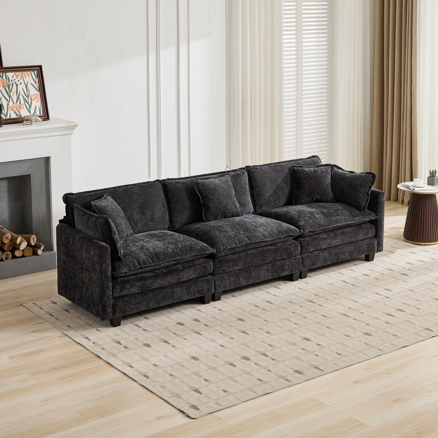 Black Chenille Sofa with Black Legs
