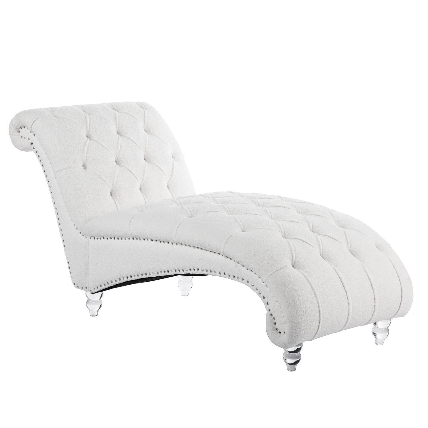 Tufted Armless Chaise Lounge - White - detail view 5
