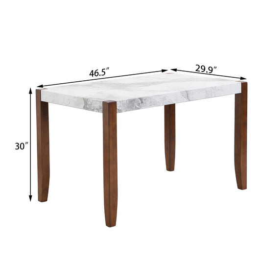 46.5' Modern Dining Table, Rectangular Faux Marble Style Table with Sturdy Wood Legs, Easy to Clean Rectangular Kitchen Table for Dining Room - detail view 2
