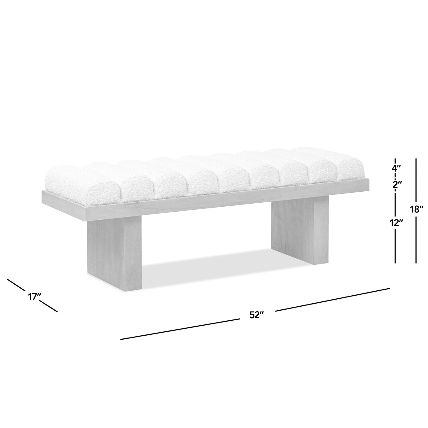 Sutton 52” Bouclé Channel-Tufted Accent Bench – Ivory White