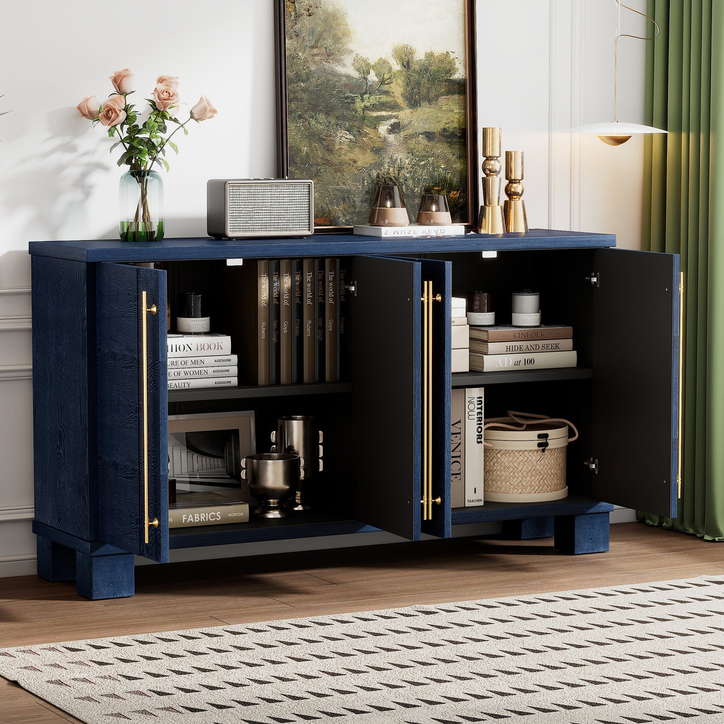 TREXM Sideboard Buffet Cabinet with Storage - Antique Navy - detail view 3