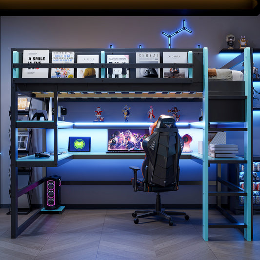 Full Size Wood Loft Bed with Desk - Blue - detail view 2
