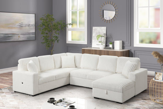 Grande Modern Style Sectional Sofa with USB-C, Sleeper Function & Storage Made with wood in Cream - primary image