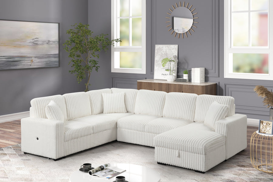Grande Modern Style Sectional Sofa with USB-C, Sleeper Function & Storage Made with wood in Cream - primary image