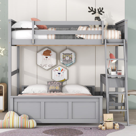 Full over Full Bunk Bed with Desk - Gray - detail view 2