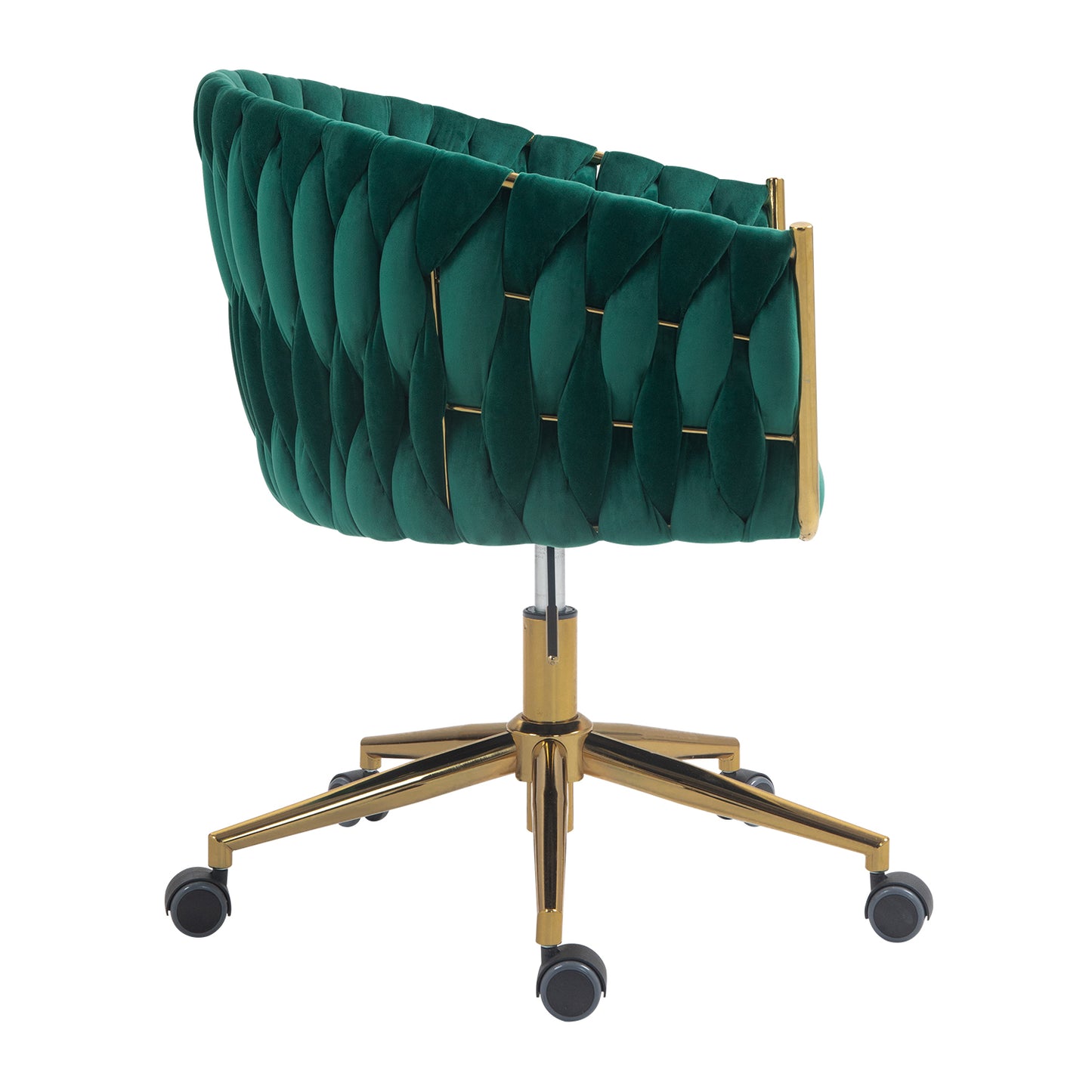 Stylish Green Hand-Woven Backrest Office Chair with Wheels, Height Adjustable & 360° Swivel