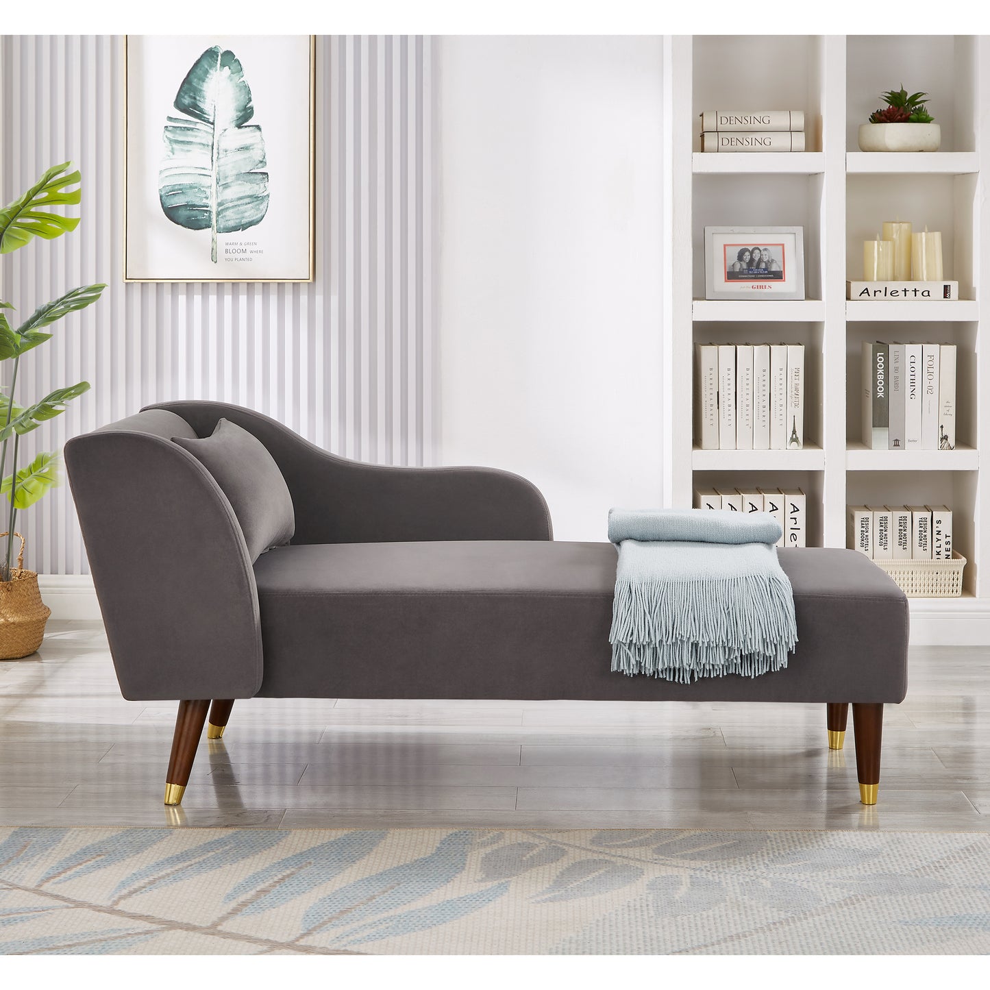 Modern Chaise Lounge Chair Velvet Upholstery (grey) - detail view 3