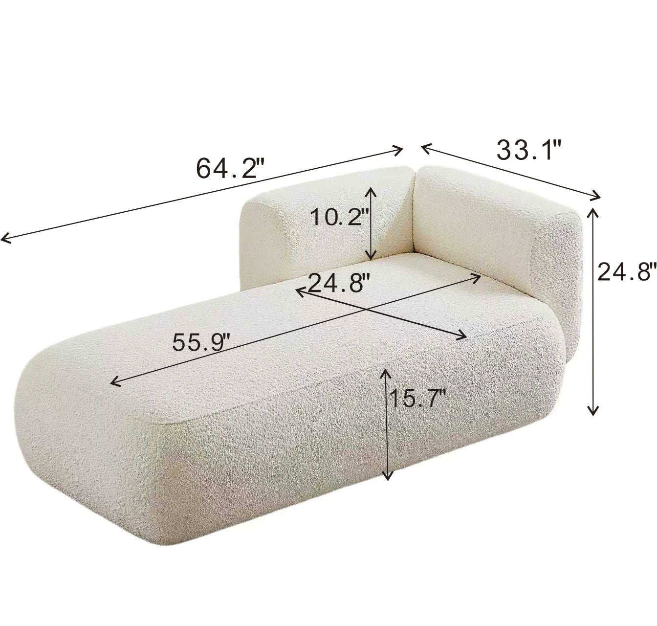 Upholstered Chaise Lounge - Cream - detail view 5