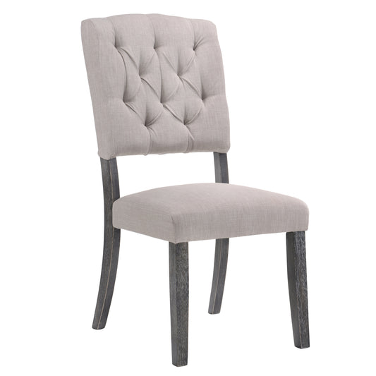 Beige and Weathered Grey Oak Tufted Back Side Chairs Set of 2