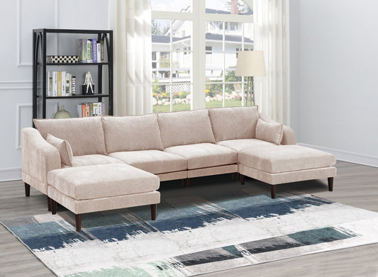 Modern Gorgeous 6pcs Modular Sectional Set Armless Chairs One Arm Chair Ottoman U-Shaped Couch Living Room Furniture - primary color shot