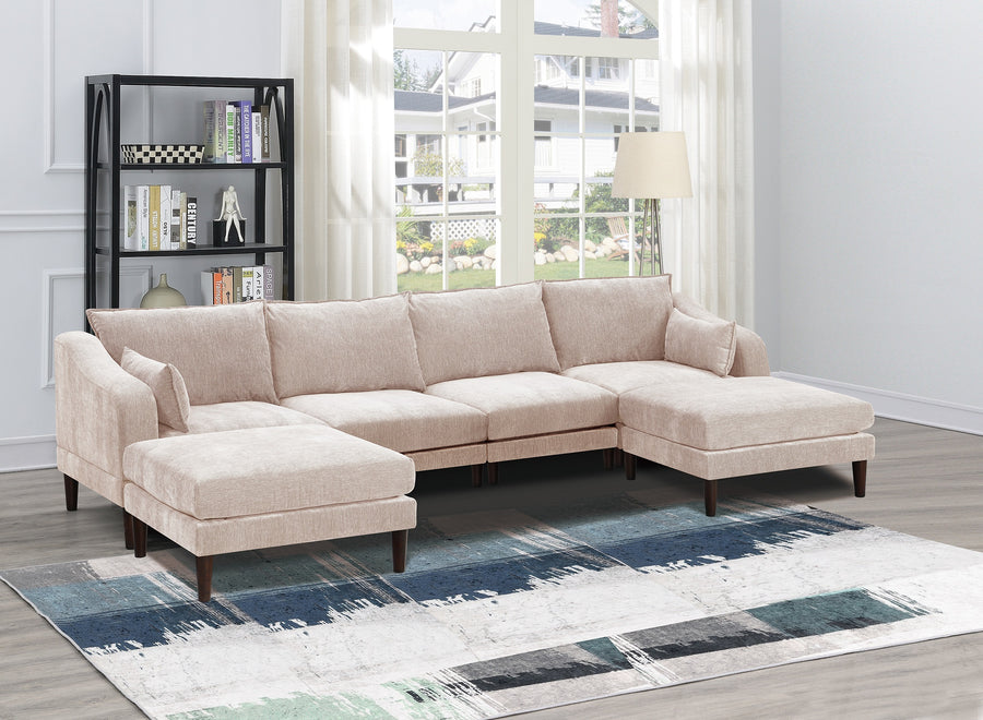 Modern Gorgeous 6pcs Modular Sectional Set Armless Chairs One Arm Chair Ottoman U-Shaped Couch Living Room Furniture - primary color shot